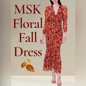 MSK Orange and Black Floral Long Sleeve Dress
